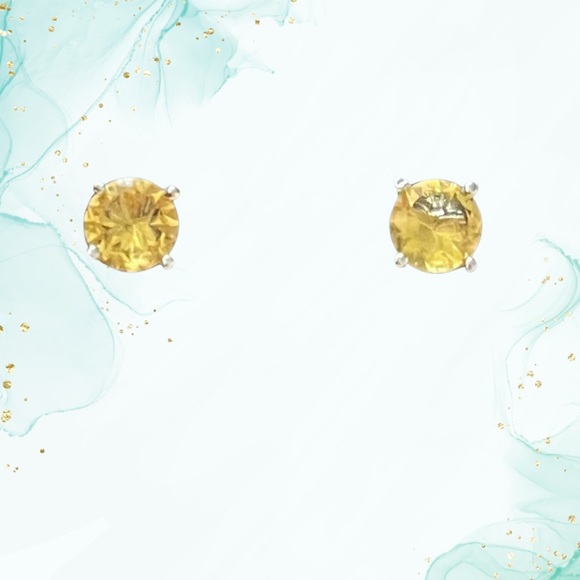 Elegant Silver tone Pierced Yellow Stud Earrings - Picture 1 of 4